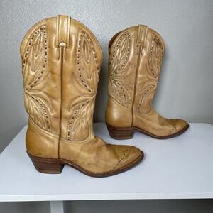 Boulet Boots Mens 7.5 E Wide Brown Golden Leather Cowboy Shoes Western